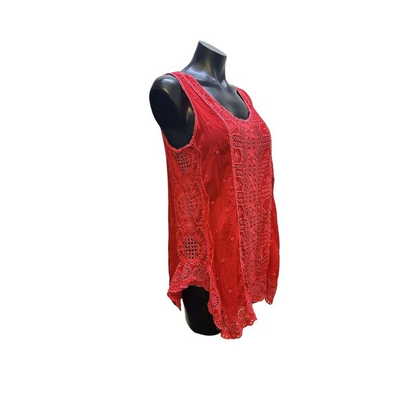 Johnny Was Red Tunic Tank w/Intricate Eyelet Design Size M - Picture 4 of 8